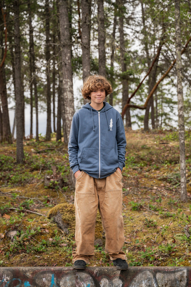 MINI TREE Unisex Zip Up Organic Cotton Hoodie - Slate Blue-1