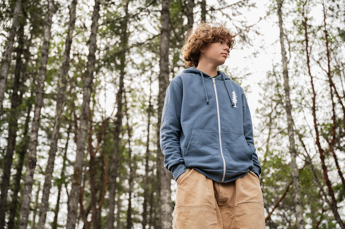 MINI TREE Unisex Zip Up Organic Cotton Hoodie - Slate Blue-3