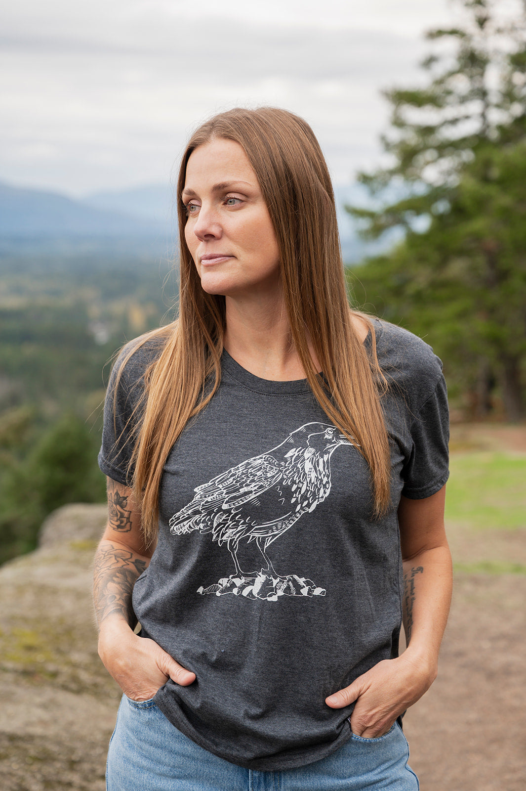 RAVEN - Women's Eco Tee - Heather Charcoal-1
