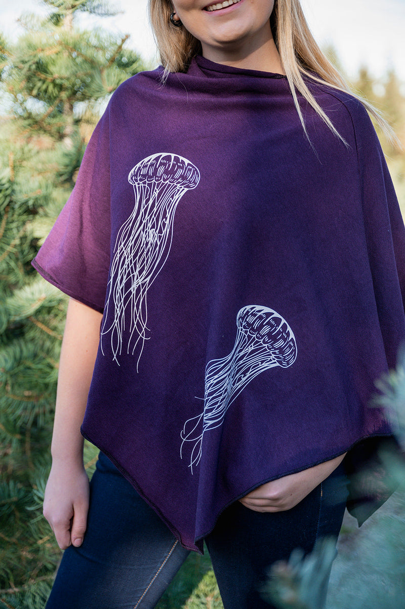 Eggplant Poncho with Jellyfish Print-1