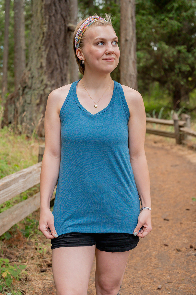 Women's Eco Racerback Tank Top - Blank Apparel - Teal-2