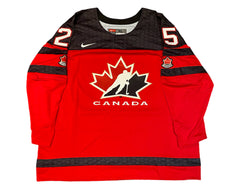 Jersey Nike rojo de local del equipo de Canadá autografiado por Jordan Kyrou con la inscripción "2018 WJC Gold"-3
