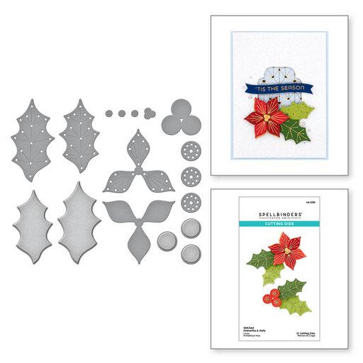 Matrices de découpe poinsettia et houx cousus - Collection de Noël-2