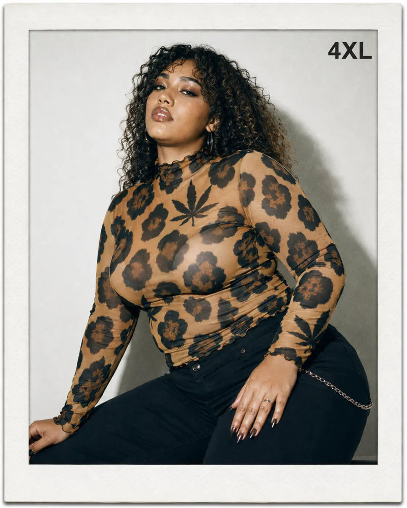 Leopard High-Neck Mesh Long-Sleeve Top-11