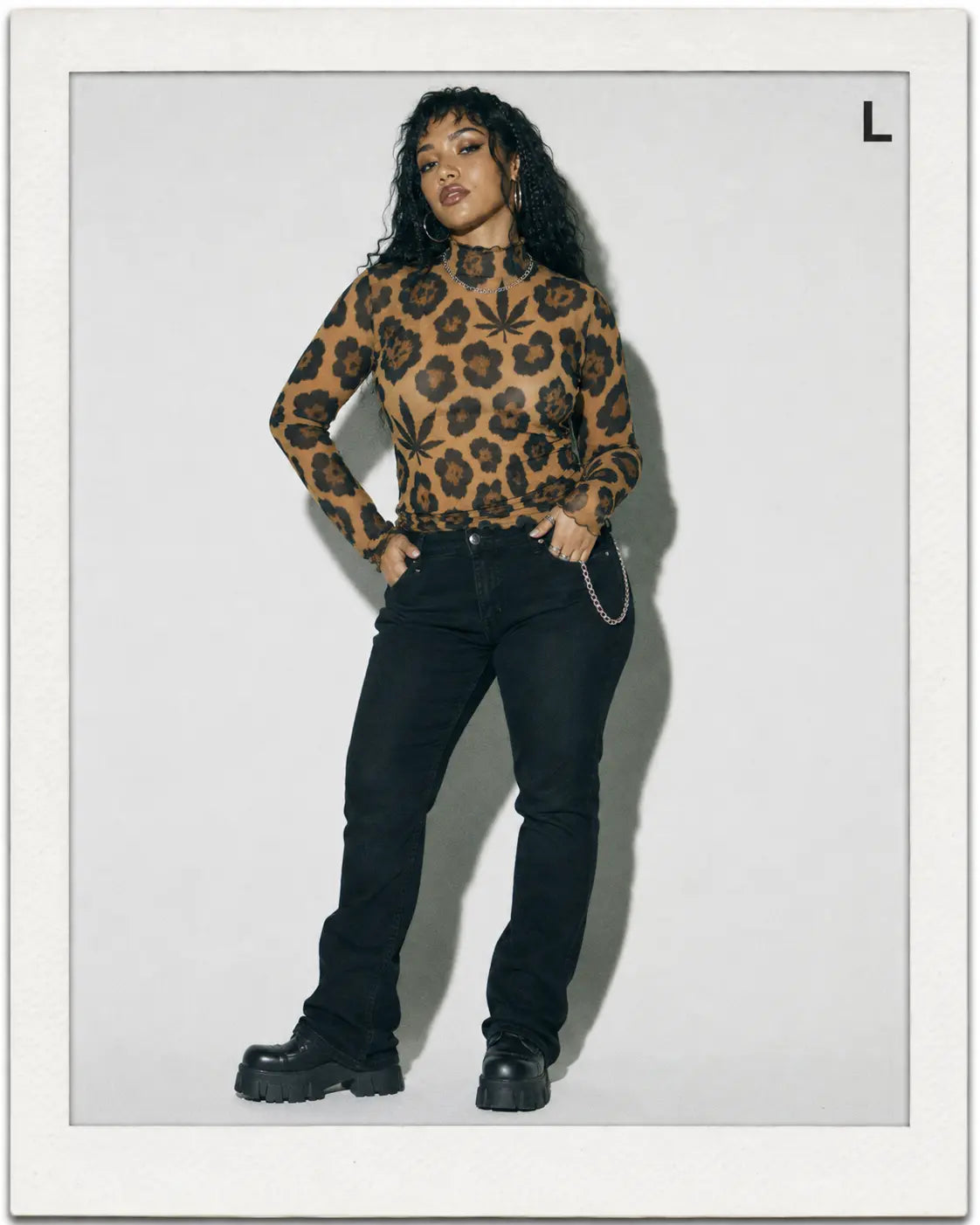 Leopard High-Neck Mesh Long-Sleeve Top-7