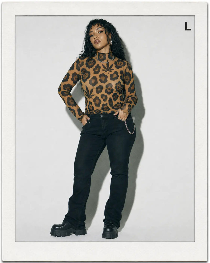 Leopard High-Neck Mesh Long-Sleeve Top-7
