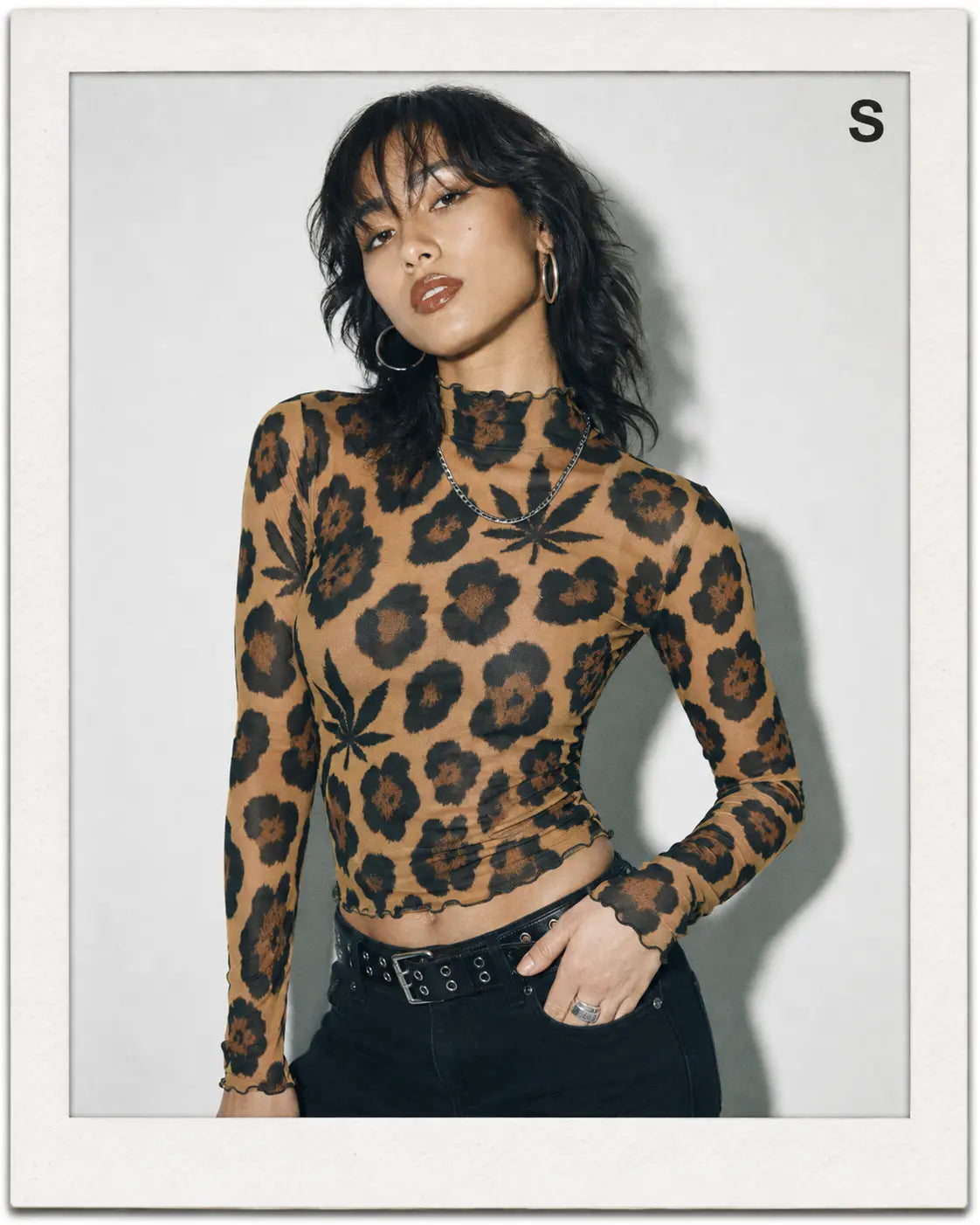 Leopard High-Neck Mesh Long-Sleeve Top-5