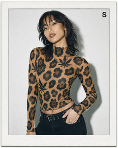 Leopard High-Neck Mesh Long-Sleeve Top-5