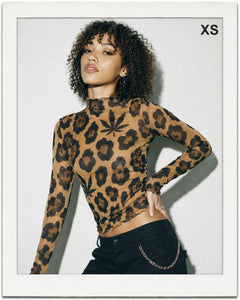 Leopard High-Neck Mesh Long-Sleeve Top-4