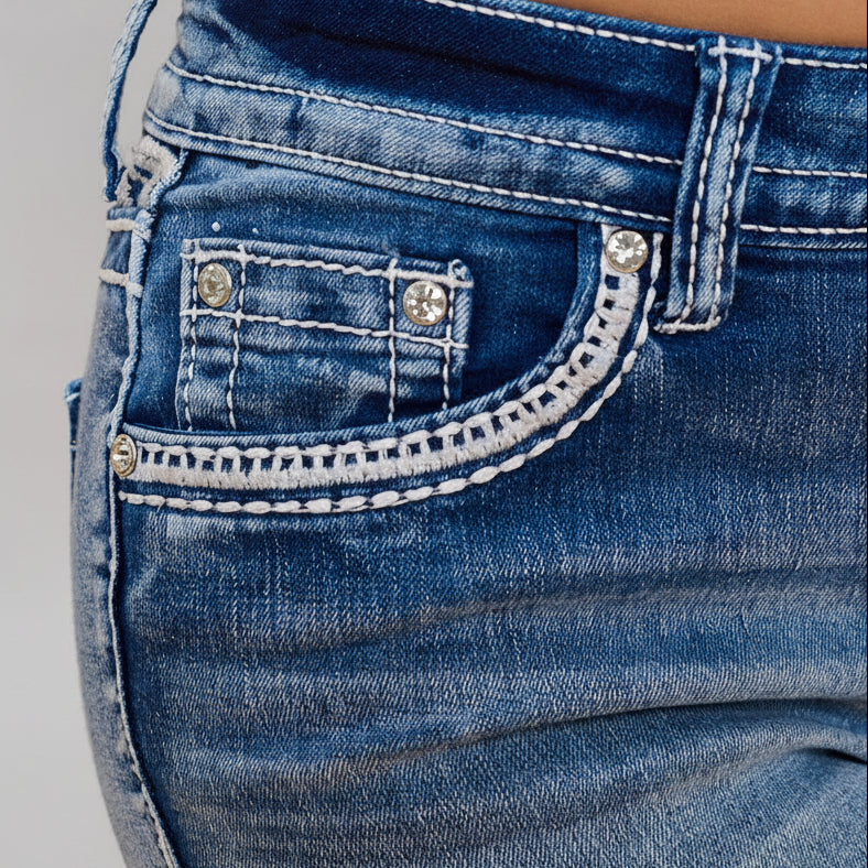 Westfield Eagle Women’s Embroidered Stretchy Denim Shorts. Low Rise Studded Shorts with Rhinestones-3