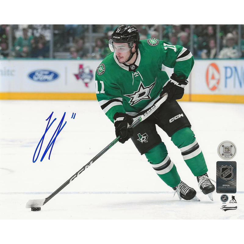 Logan Stankoven Autographed Dallas Stars Skating with Puck 8x10 Photo-1
