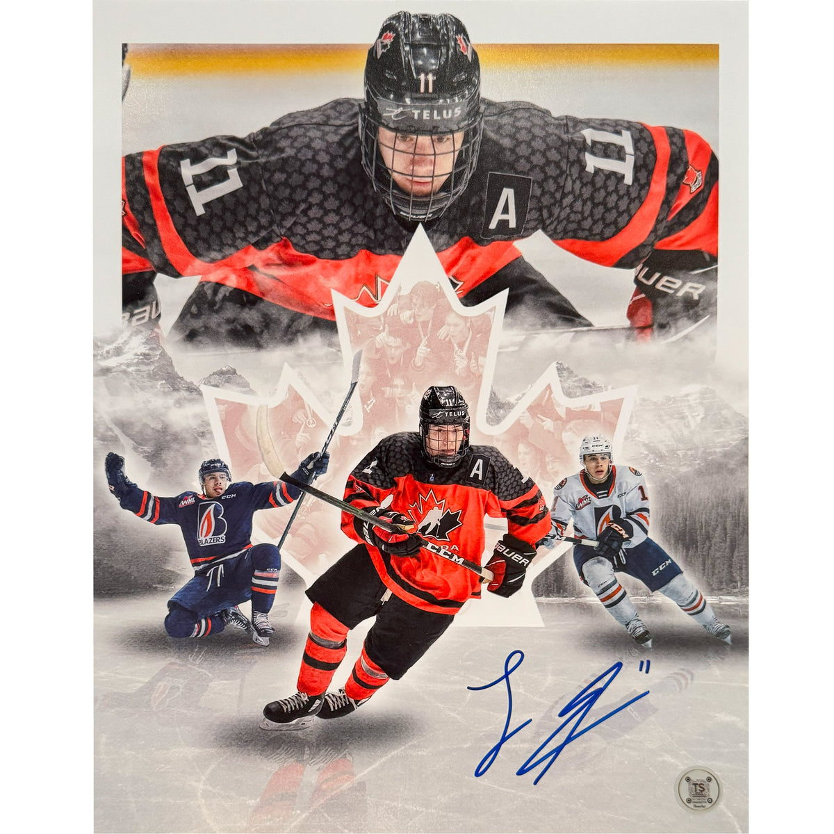 Logan Stankoven Autographed Team Canada 2021 U18 & Kamloops Blazers Artwork 11X14 Photo-1