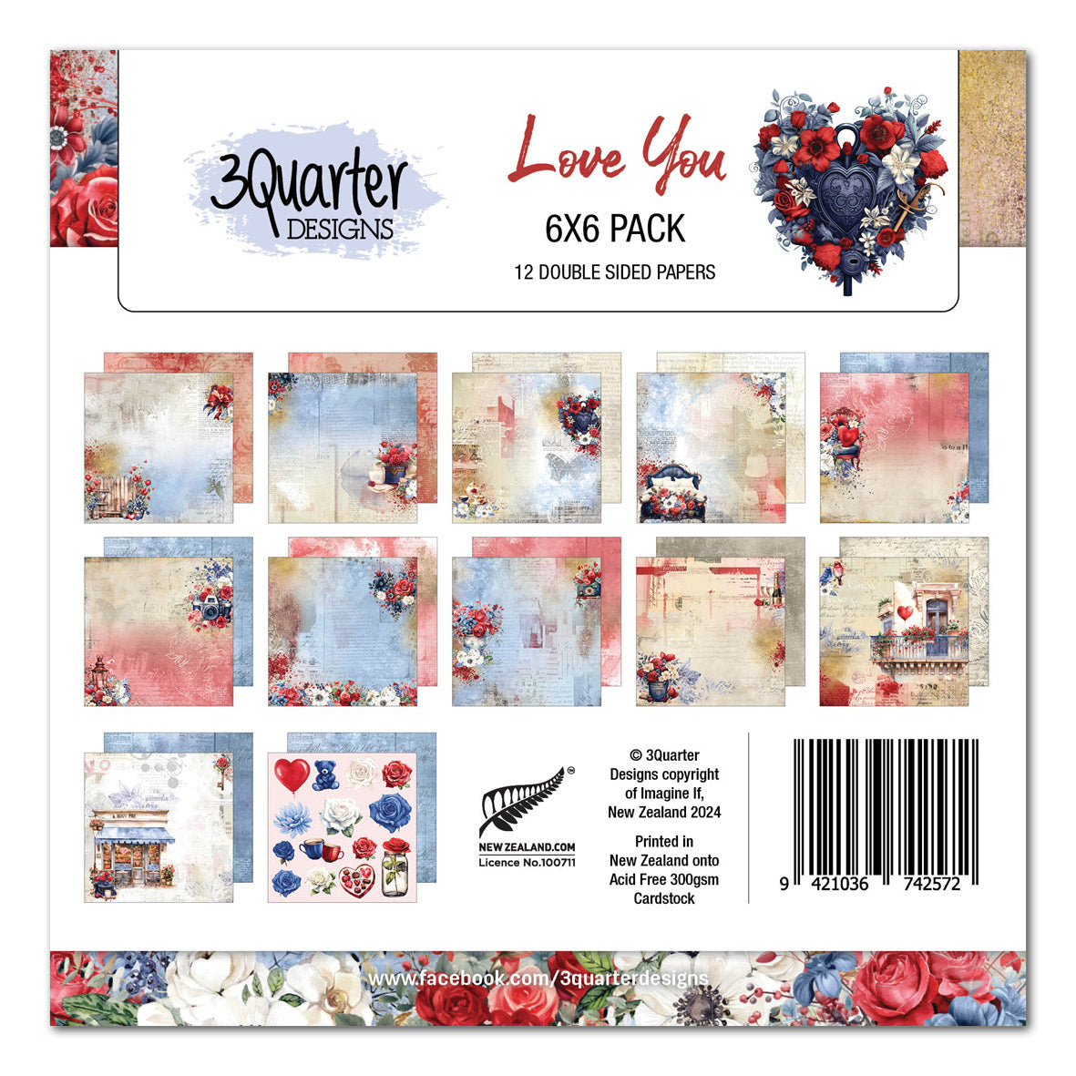 3Quarter Designs Love You 6x6 Paper Pack-1