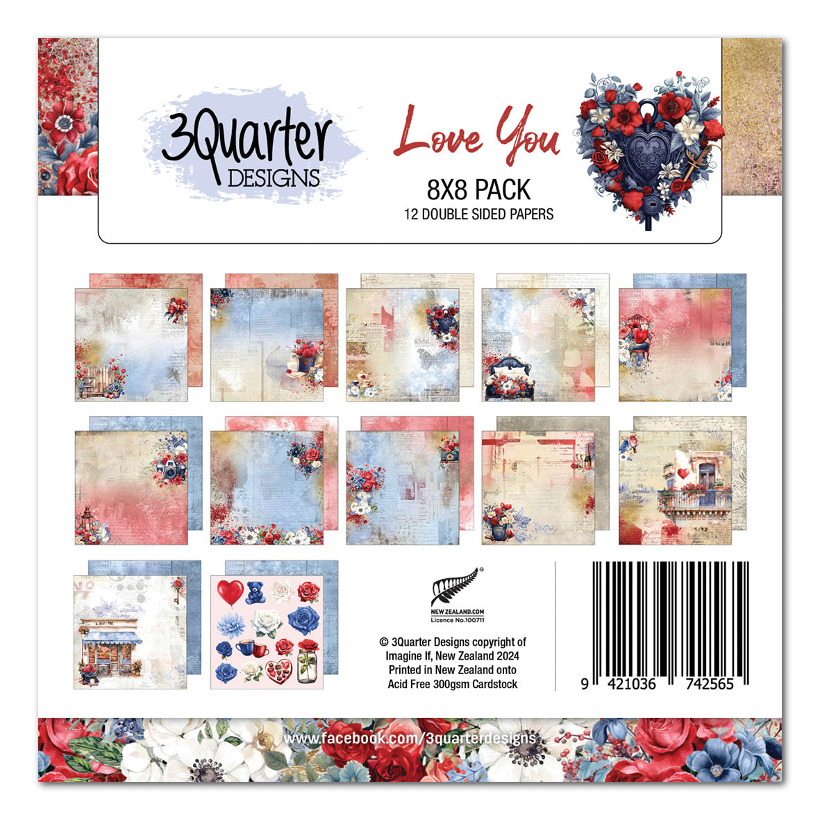 3Quarter Designs Love You 8x8 Paper Pack-1