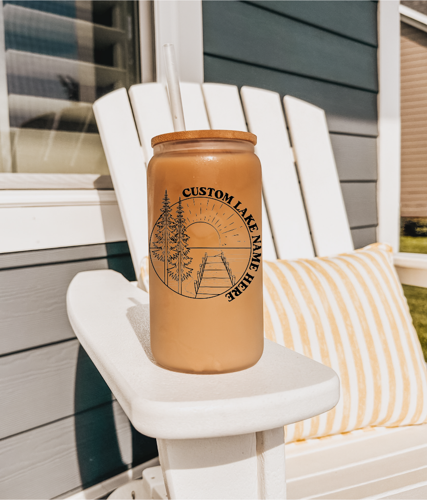 Custom Lake Scene Glass Can with Bamboo Lid | Lake Glass Can-1