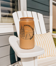 Custom Lake Scene Glass Can with Bamboo Lid | Lake Glass Can-1