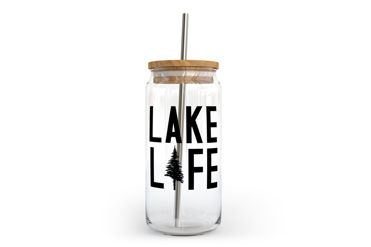 Lake Life Glass Can with Bamboo Lid-1