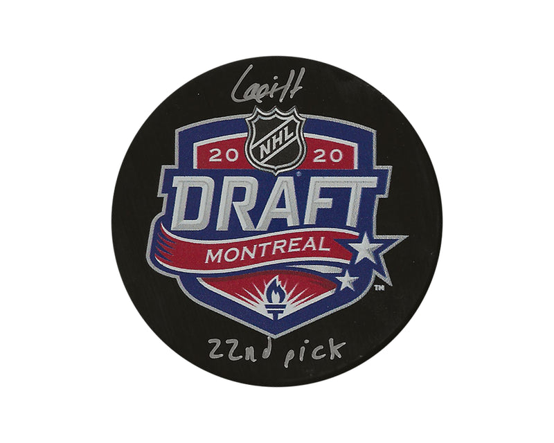 Hendrix Lapierre Autographed 2020 NHL Draft Puck Inscribed "22nd Pick"-1