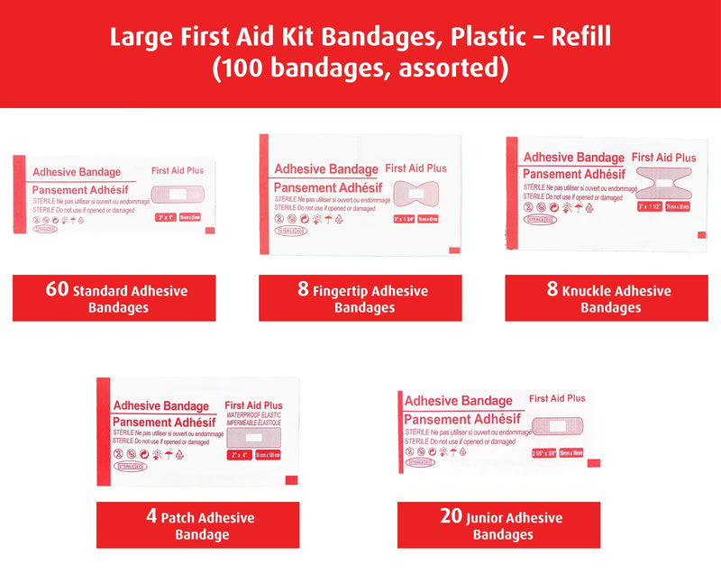Large First Aid Kit Bandages, Plastic – Refill (Assorted Pack of 100)-1