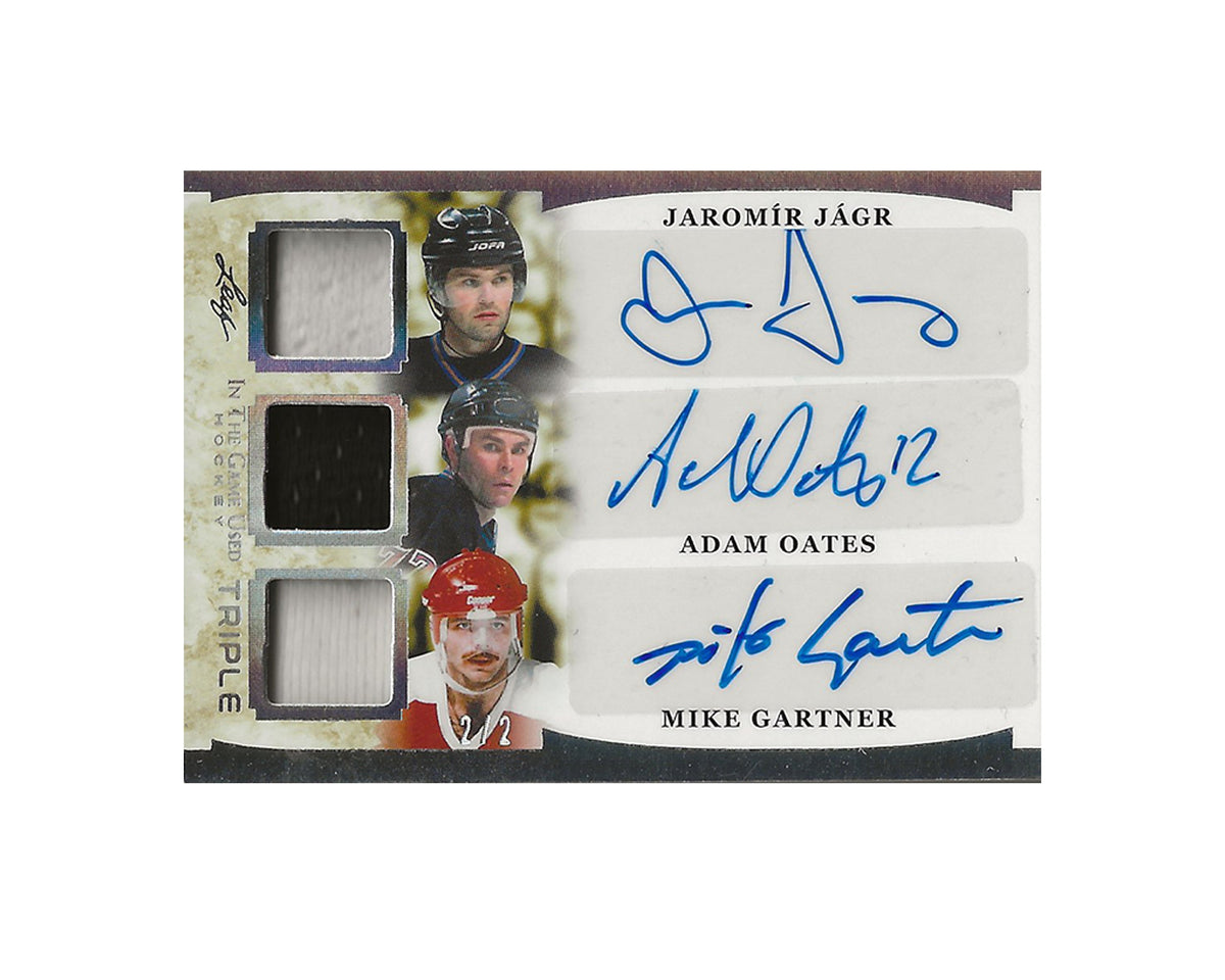 Jaromir Jagr, Adam Oates & Mike Gartner 2023 Leaf In The Game Triple Auto Jersey 2/2 Hockey Card-1