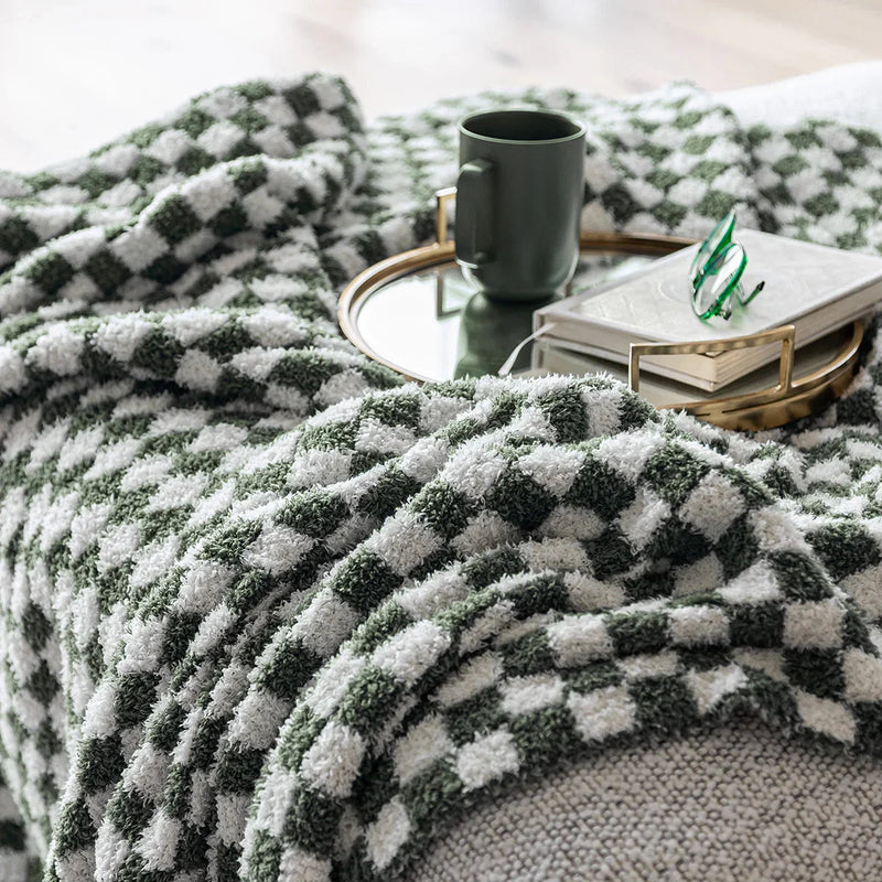 Baby's Breath & Forest Green Check Print Throw-12