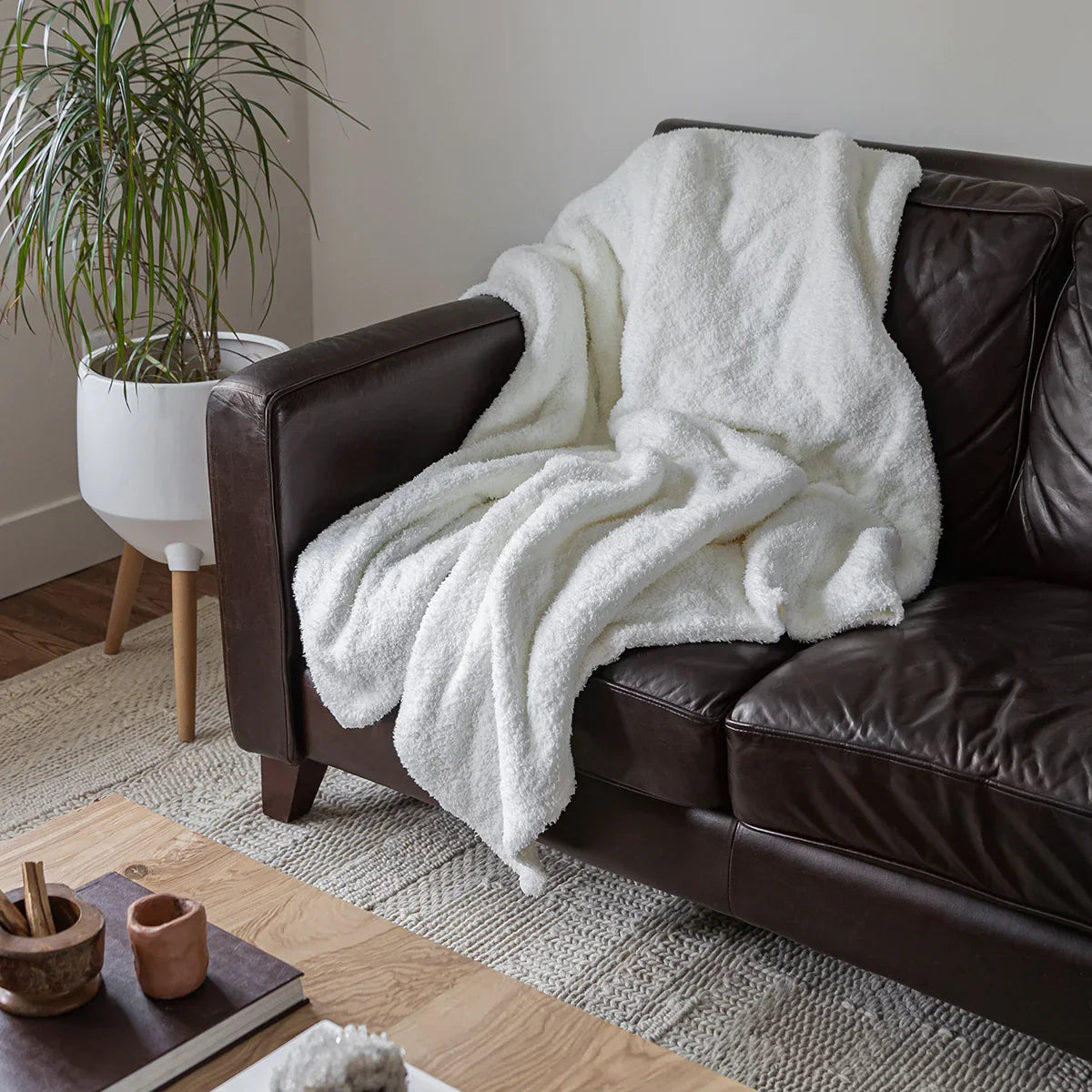 White Solid Double Layered Throw-2