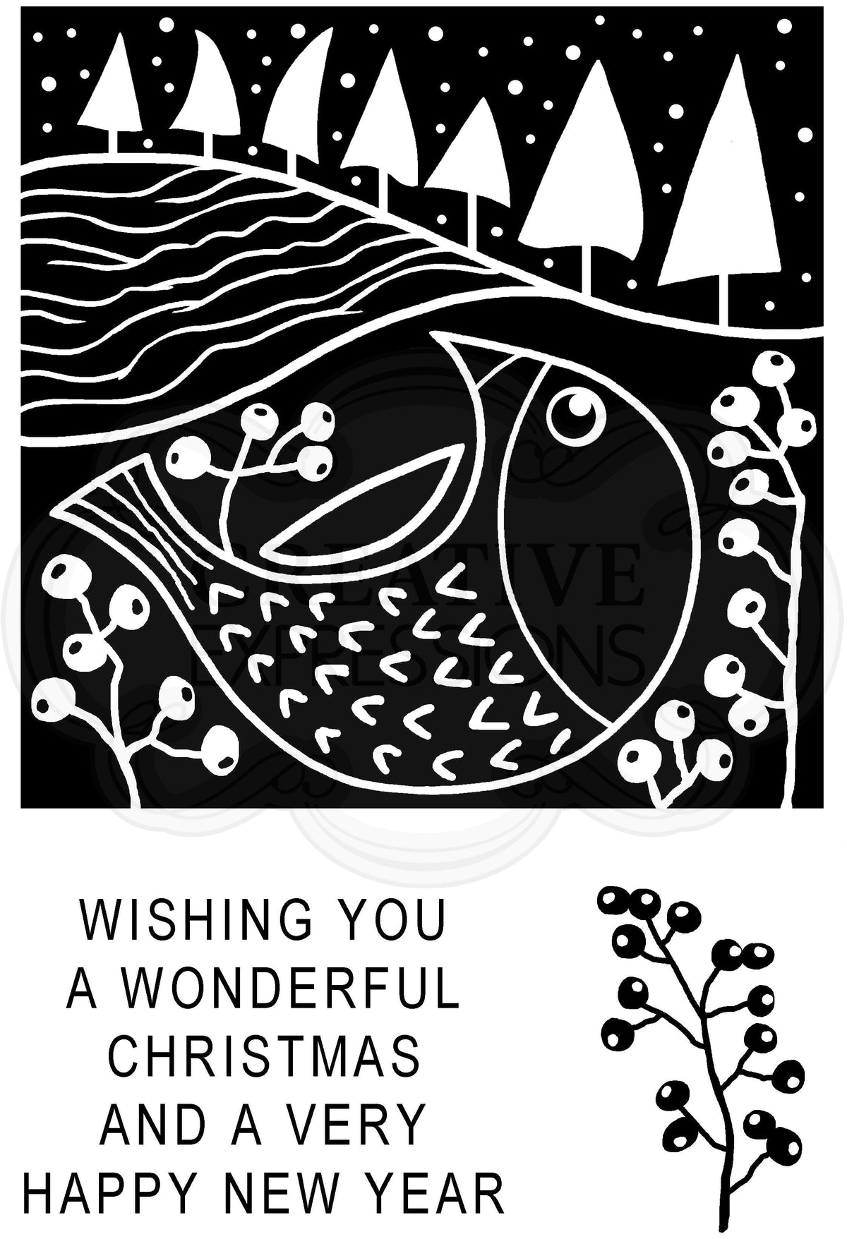 Woodware Clear Singles Lino Cut - Chubby Robin 4 in x 6 in Stamp-4