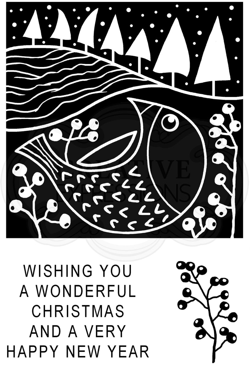 Woodware Clear Singles Lino Cut - Chubby Robin 4 in x 6 in Stamp-4
