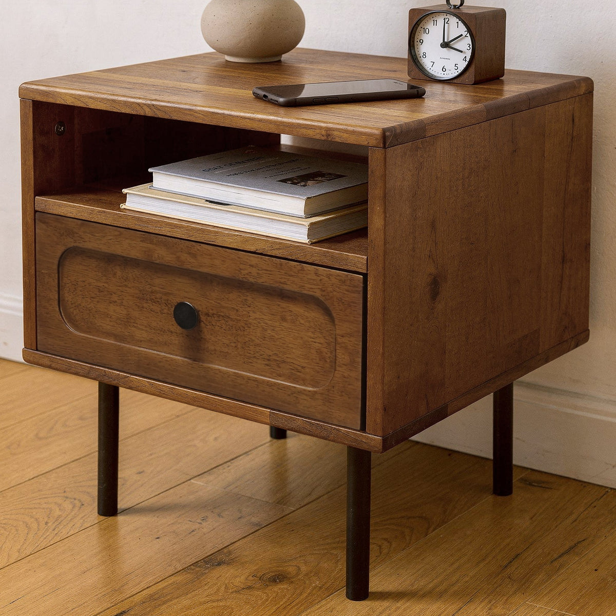 Mesa de noche de madera maciza Savana de un cajón-2