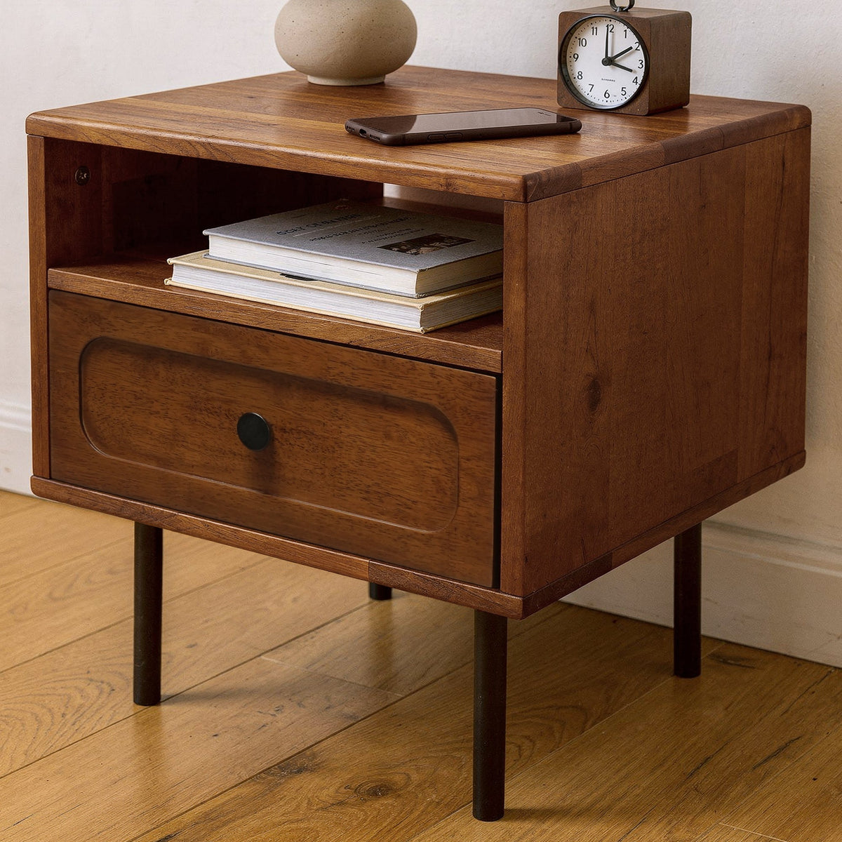Mesa de noche de madera maciza Savana de un cajón-12