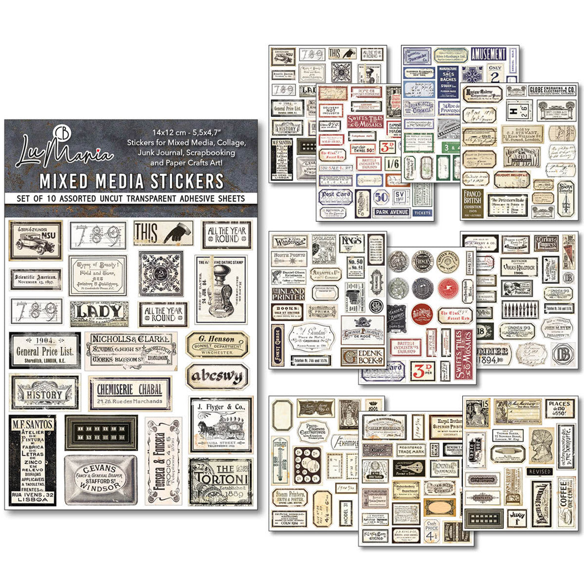 Lot de 10 autocollants techniques mixtes - Écritures anciennes-1