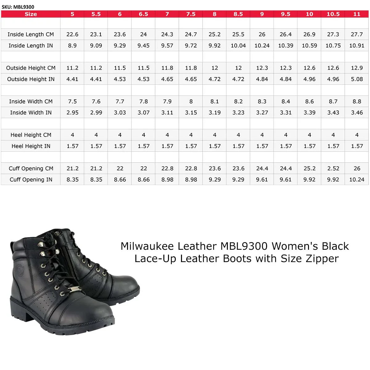 Milwaukee Leather Women's Side Zip Lace Up Motorcycle Boots-6
