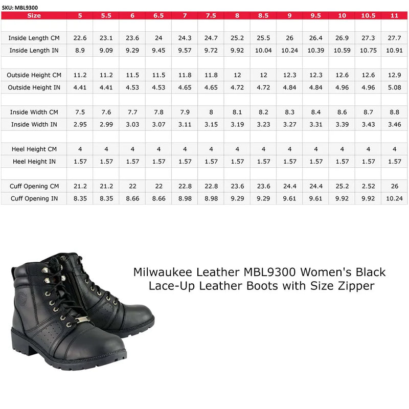 Milwaukee Leather Women's Side Zip Lace Up Motorcycle Boots-6