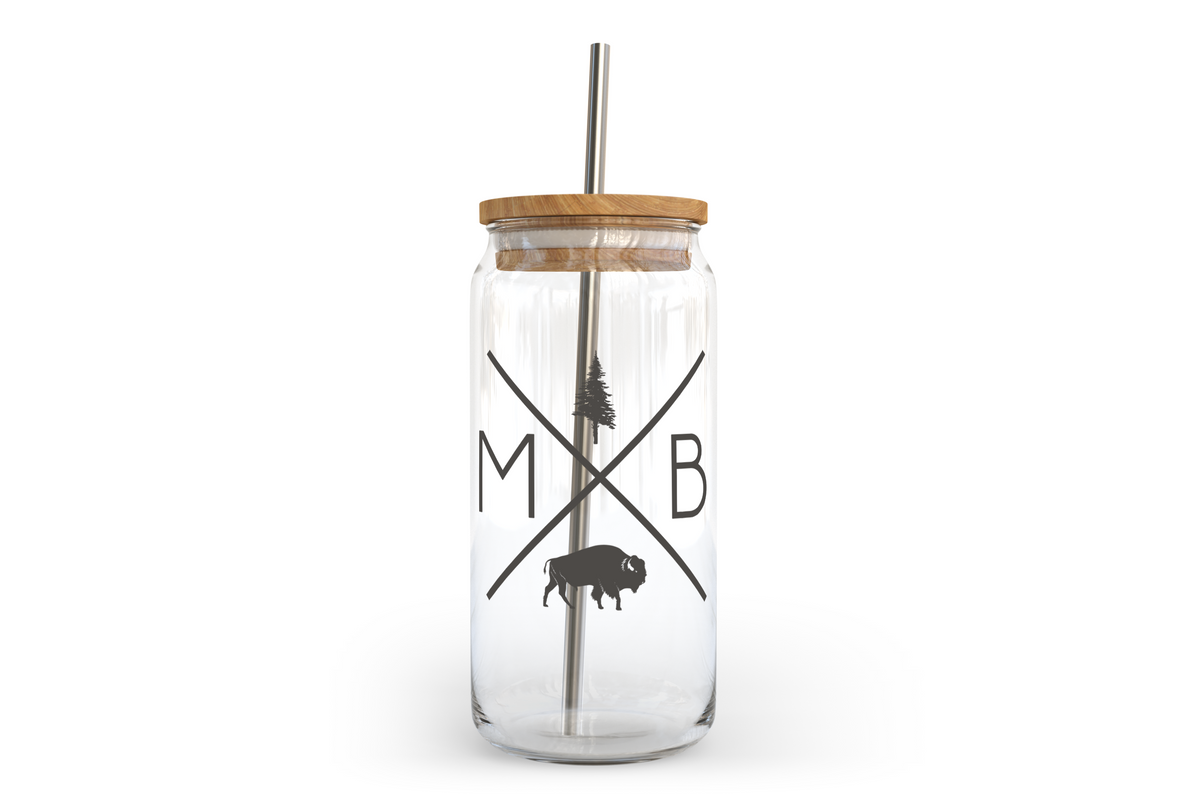 MB X Glass Can with Bamboo Lid | Manitoba Glass Can-1