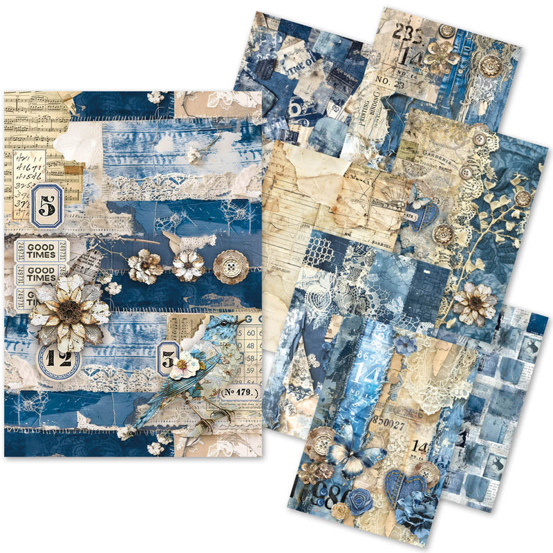 Pack de papier A5 Craftmix Urban Blue Denim mélangé - 8 feuilles (assortiment de papier de soie et de vélin)-1