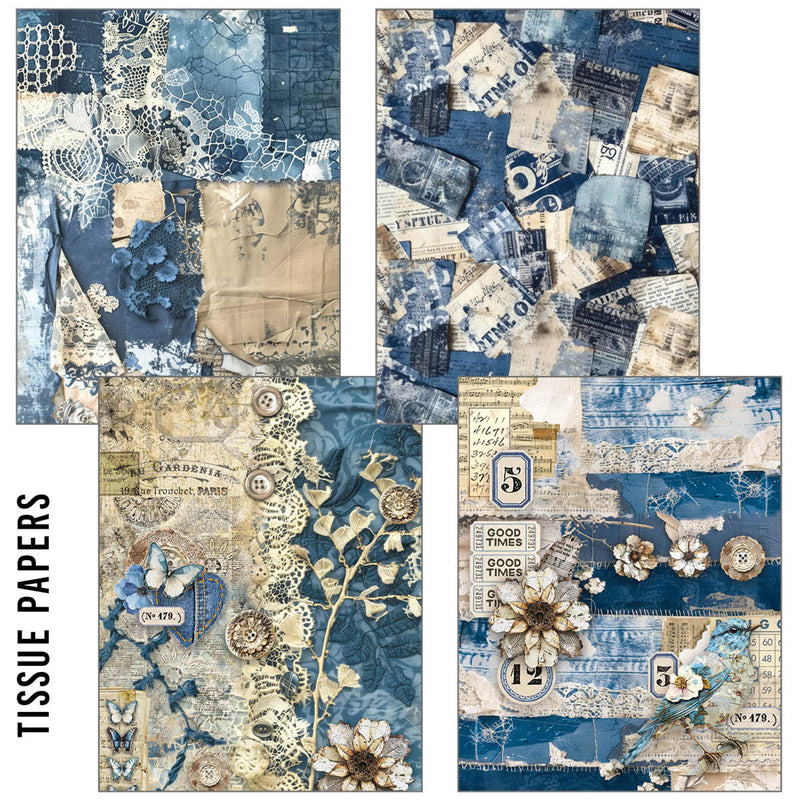 Pack de papier A5 Craftmix Urban Blue Denim mélangé - 8 feuilles (assortiment de papier de soie et de vélin)-2