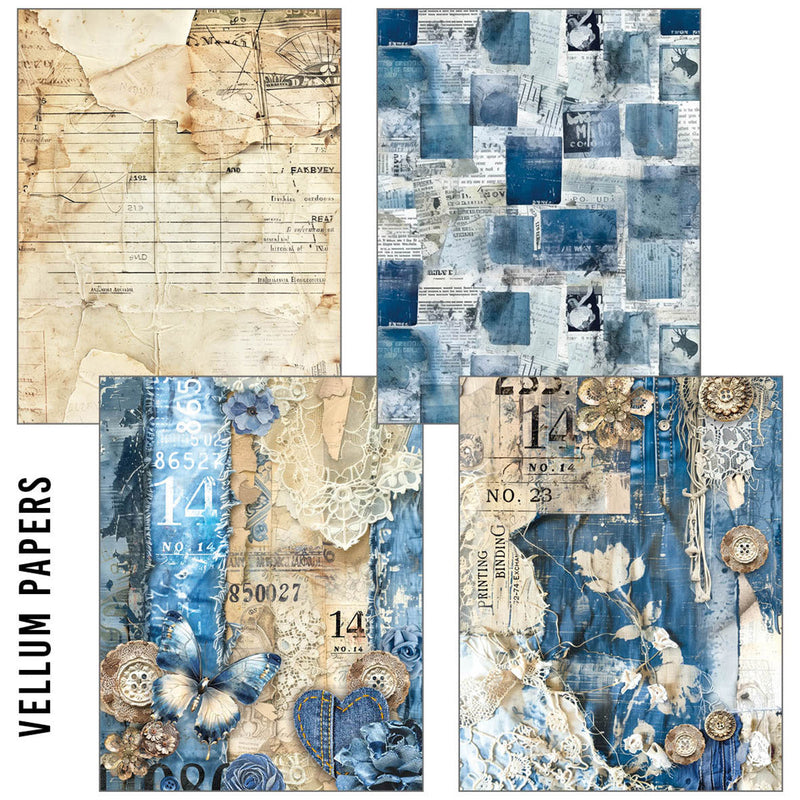 Pack de papier A5 Craftmix Urban Blue Denim mélangé - 8 feuilles (assortiment de papier de soie et de vélin)-3