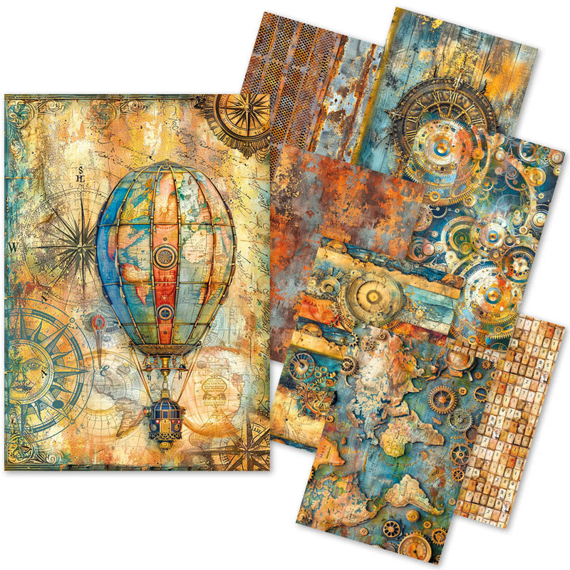 Pack de papier mélangé A5 Craftmix Past Time - 8 feuilles (variété papier de soie et vélin)-1