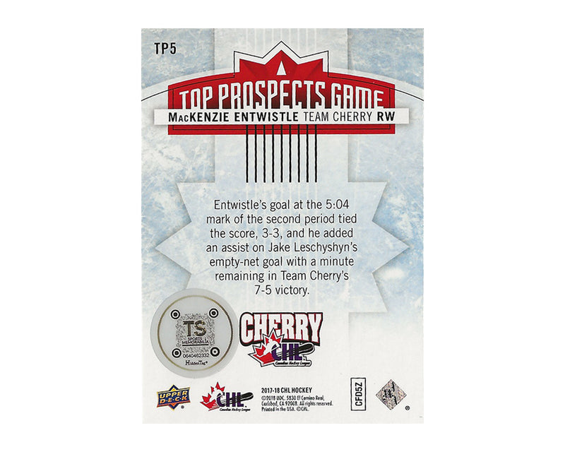 Mackenzie Entwistle Autographed 2017-18 Upper Deck CHL Top Prospects #TP-5 Hockey Card-2