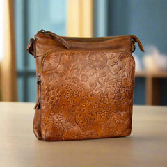 MET Women’s Genuine Leather Crossbody Bag. High-Quality Flower Embossed Floral Purse-1