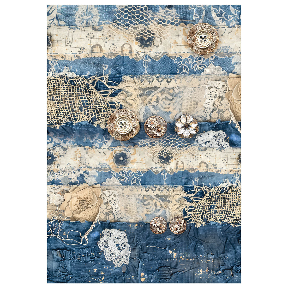Papier de riz technique mixte A4, lot de 4, motif Urban Blue Denim-3