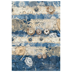 Papier de riz technique mixte A4, lot de 4, motif Urban Blue Denim-3