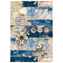 Papier de riz technique mixte A4, lot de 4, motif Urban Blue Denim-4