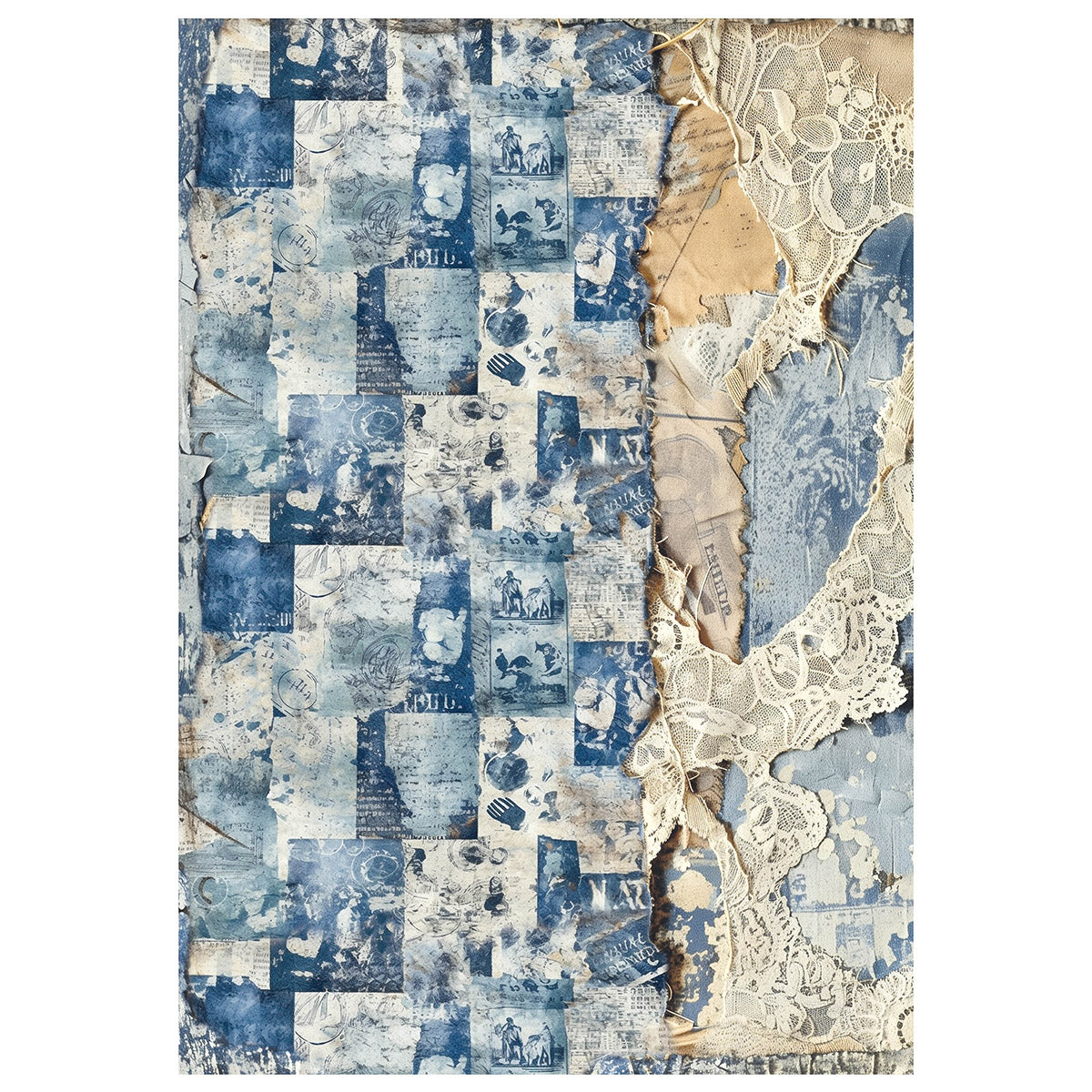 Papier de riz technique mixte A4, lot de 4, motif Urban Blue Denim-5