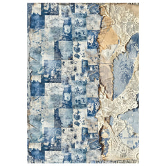 Papier de riz technique mixte A4, lot de 4, motif Urban Blue Denim-5