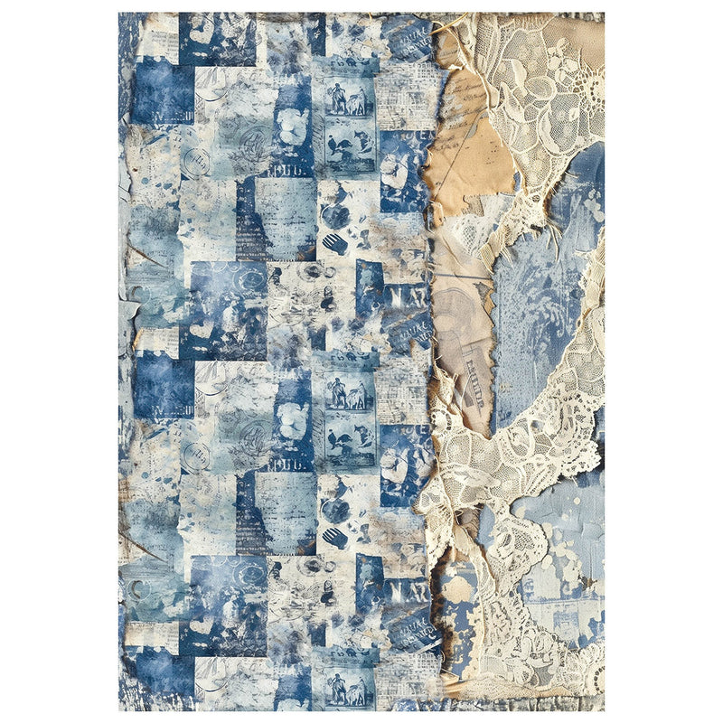 Papier de riz technique mixte A4, lot de 4, motif Urban Blue Denim-5
