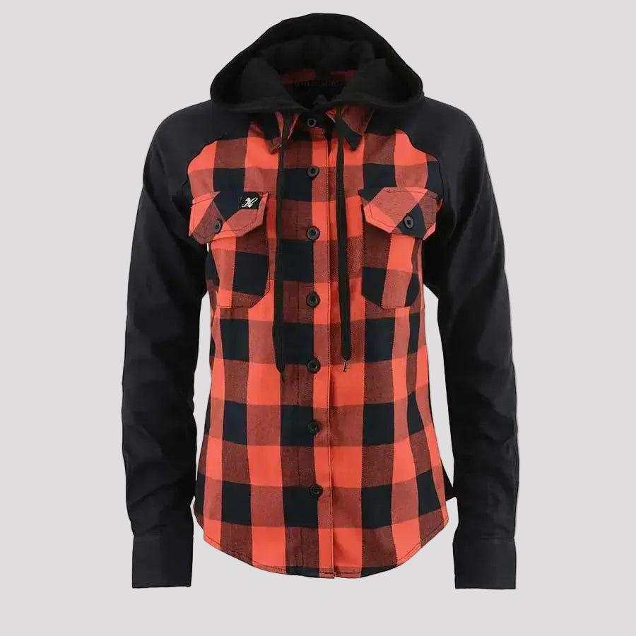 Milwaukee Leather Women's Armoured Plaid Hooded Shirt-6