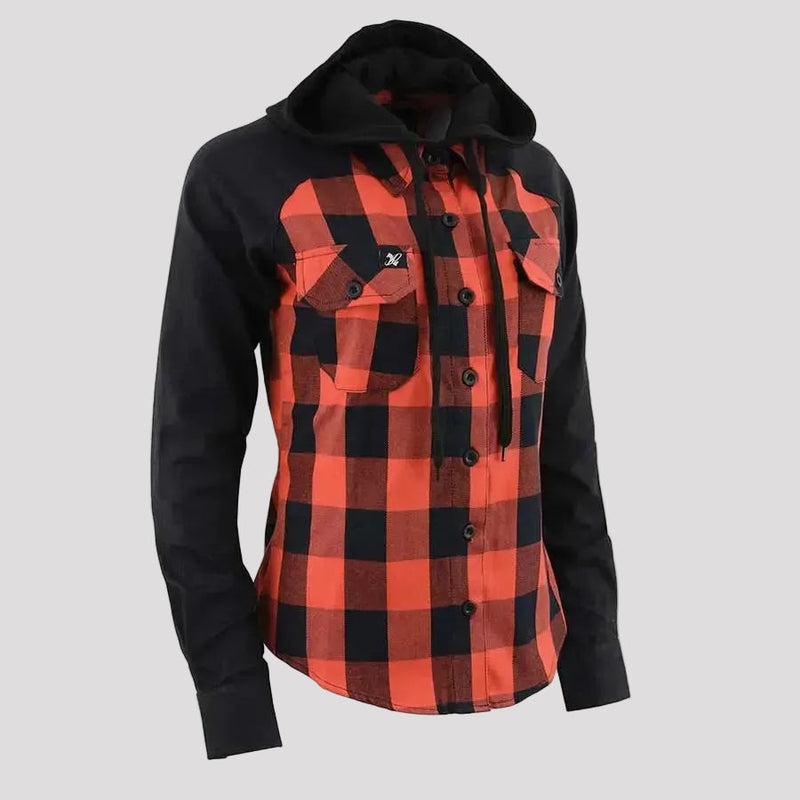 Milwaukee Leather Women's Armoured Plaid Hooded Shirt-7