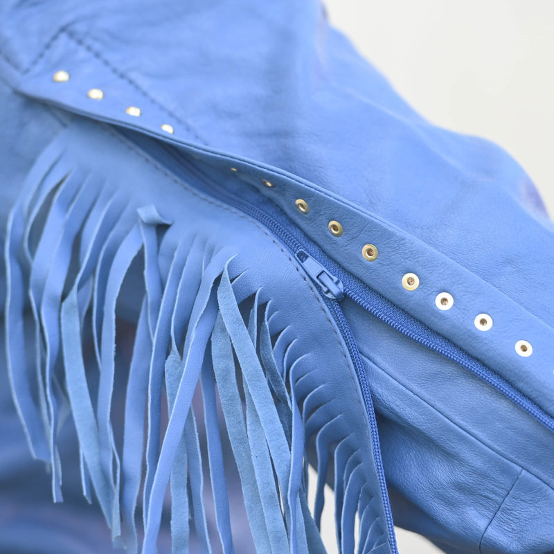 Women's Studded Leather Jacket with Removable Fringe-4