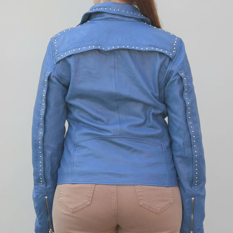 Women's Studded Leather Jacket with Removable Fringe-5